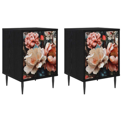 Bedside Cabinet BONN Black Oak 36 x 33 x 51 cm 2 Light peony print
