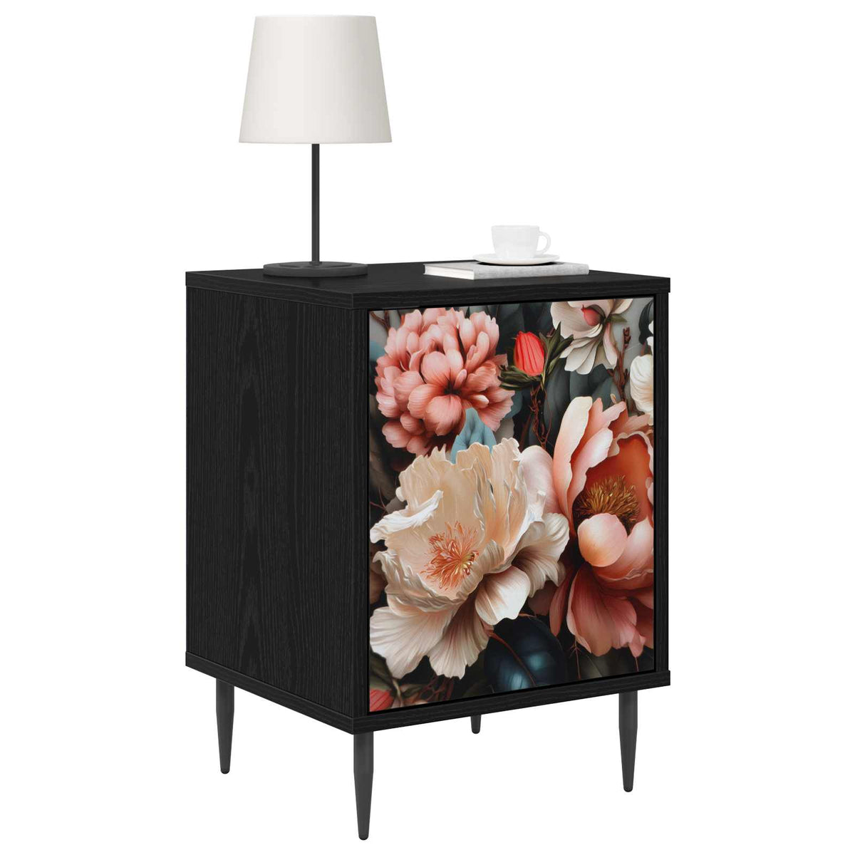 Bedside Cabinet BONN Black Oak 36 x 33 x 51 cm 2 Light peony print