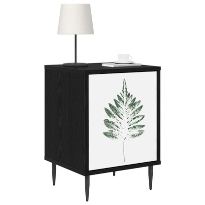 Bedside Cabinet BONN Black Oak 36 x 33 x 51 cm 2 Green leave print