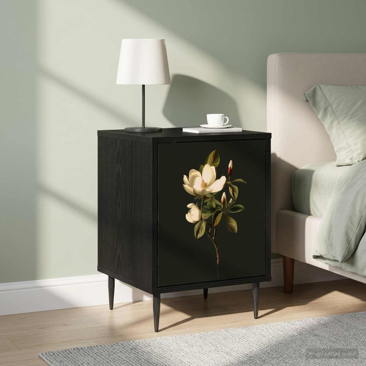 Bedside Cabinet BONN Black Oak 36 x 33 x 51 cm 2 Magnolia print
