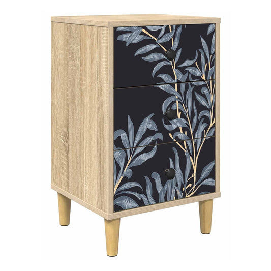 Bedside Cabinet WIJHE Sonoma Oak 36 x 33 x 60 cm 1 Blue fern print