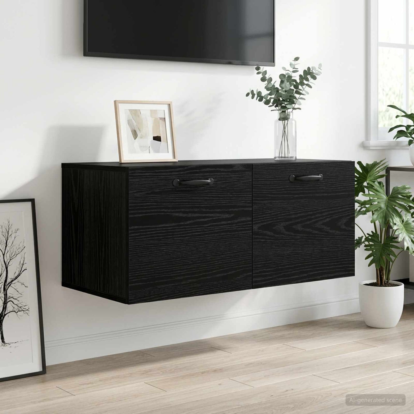 vidaXL Wall Cabinet Wall-Mounted Black oak 80 x 36.5 x 35 cm 1