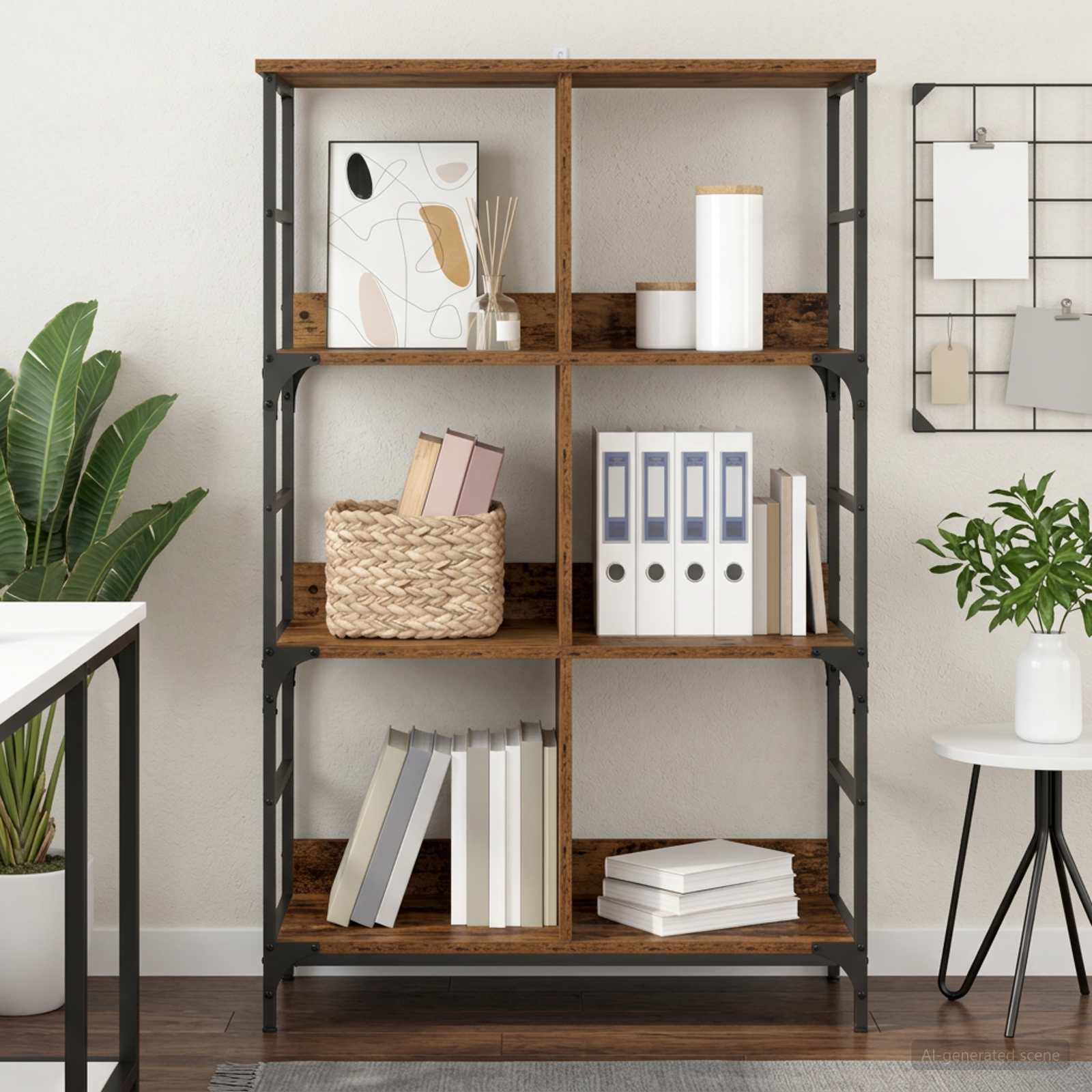 vidaXL Bookshelf 4-Tier 78.5 x 33 x 117.5 cm metal PB Old wood 1