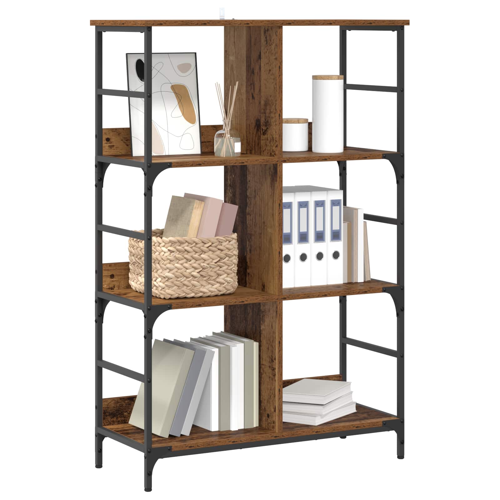 vidaXL Bookshelf 4-Tier 78.5 x 33 x 117.5 cm metal PB Old wood 3