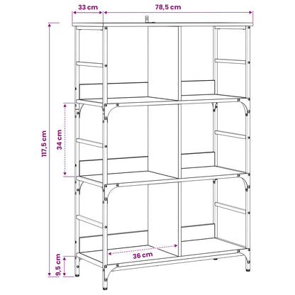 vidaXL Bookshelf 4-Tier 78.5 x 33 x 117.5 cm metal PB Old wood 6