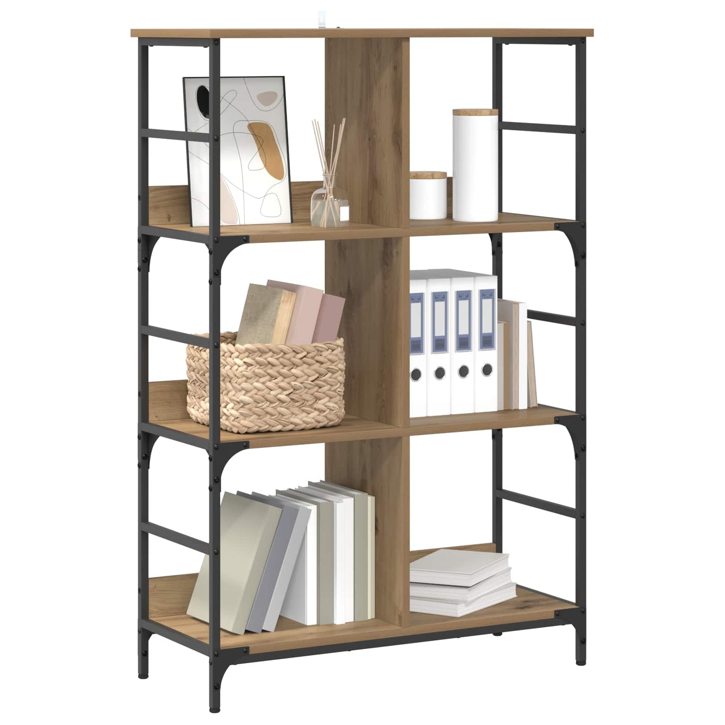 vidaXL Bookshelf 4-Tier 78.5 x 33 x 117.5 cm metal PB Artisan oak 3