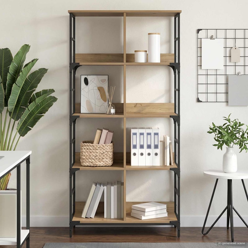 Bookshelf 4-Tier 78.5 x 33 x metal PB Height 153 cm Artisan oak