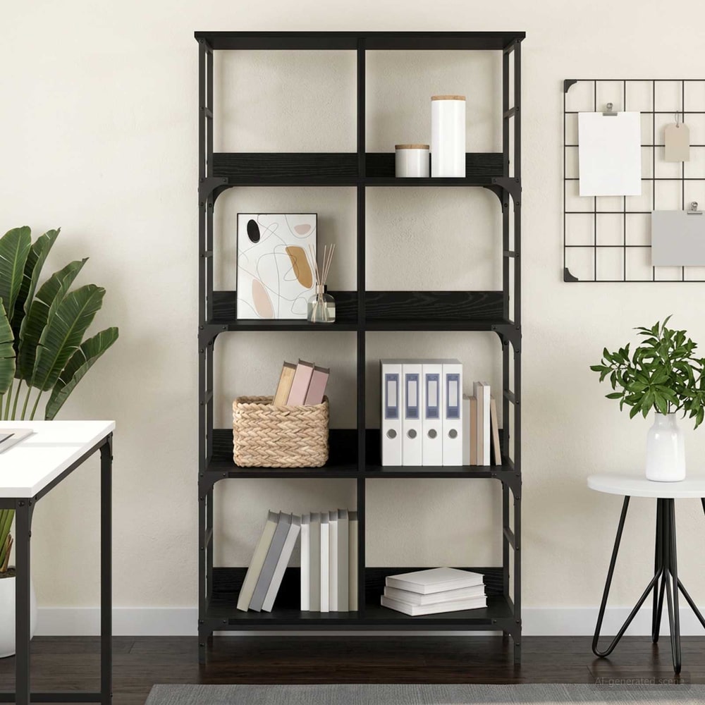 Bookshelf 4-Tier 78.5 x 33 x metal PB Height 153 cm Black oak