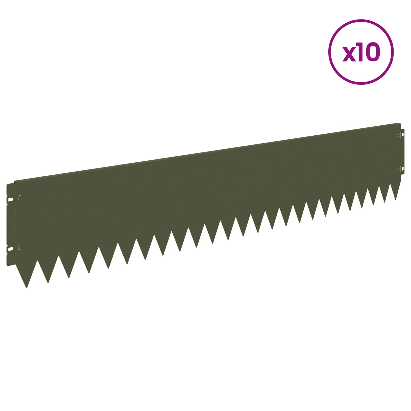 vidaXL Lawn Edging 10 pcs 103 x 20 cm Steel Olive Green 3