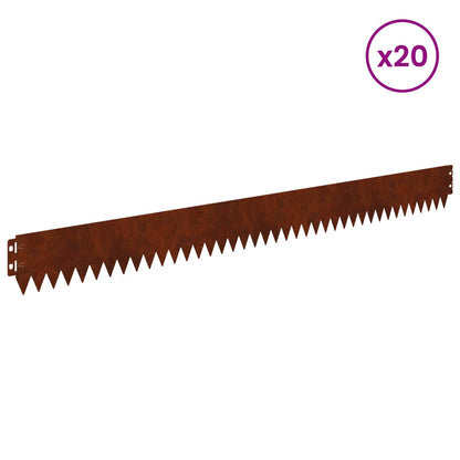 vidaXL Lawn Edge with Top Fold 20 pcs 103x10cm Steel Rusty 3