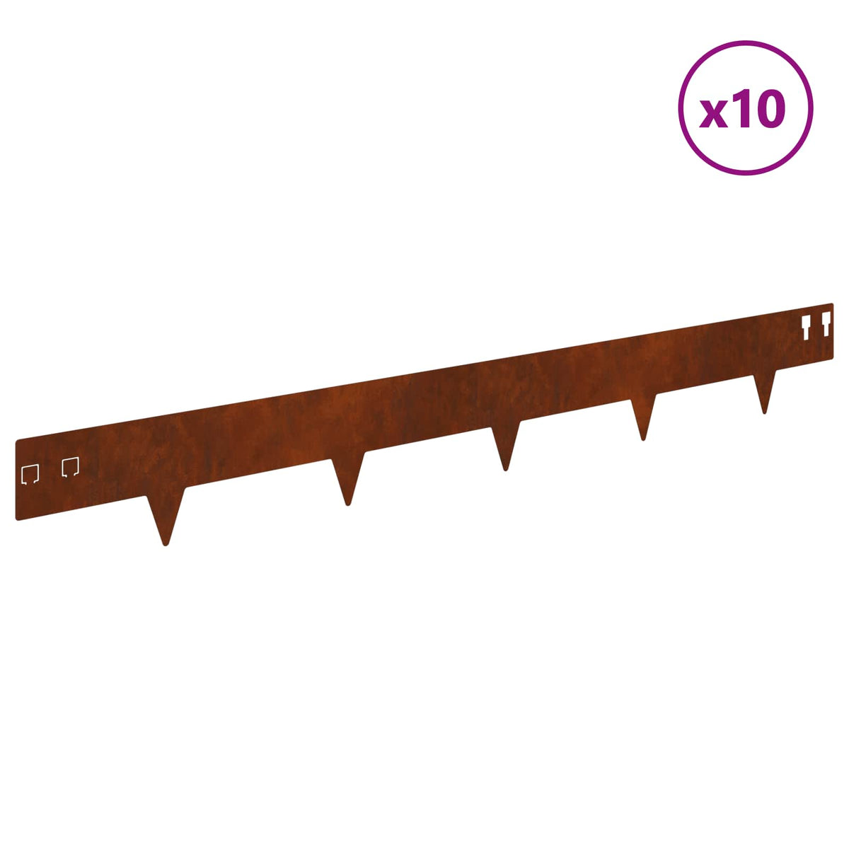 vidaXL Lawn Edge with Sharp Points 10 pcs 100x12cm Steel Rusty 3