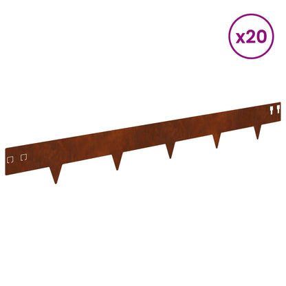 vidaXL Lawn Edge with Sharp Points 20 pcs 100x12cm Steel Rusty 3