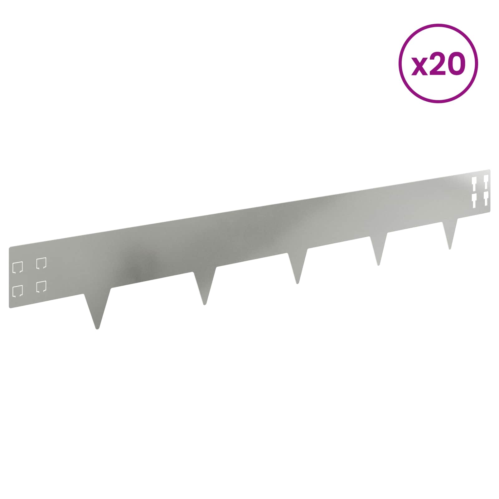 vidaXL Lawn Edging 20 pcs 100 x 15 cm Steel Silver 3