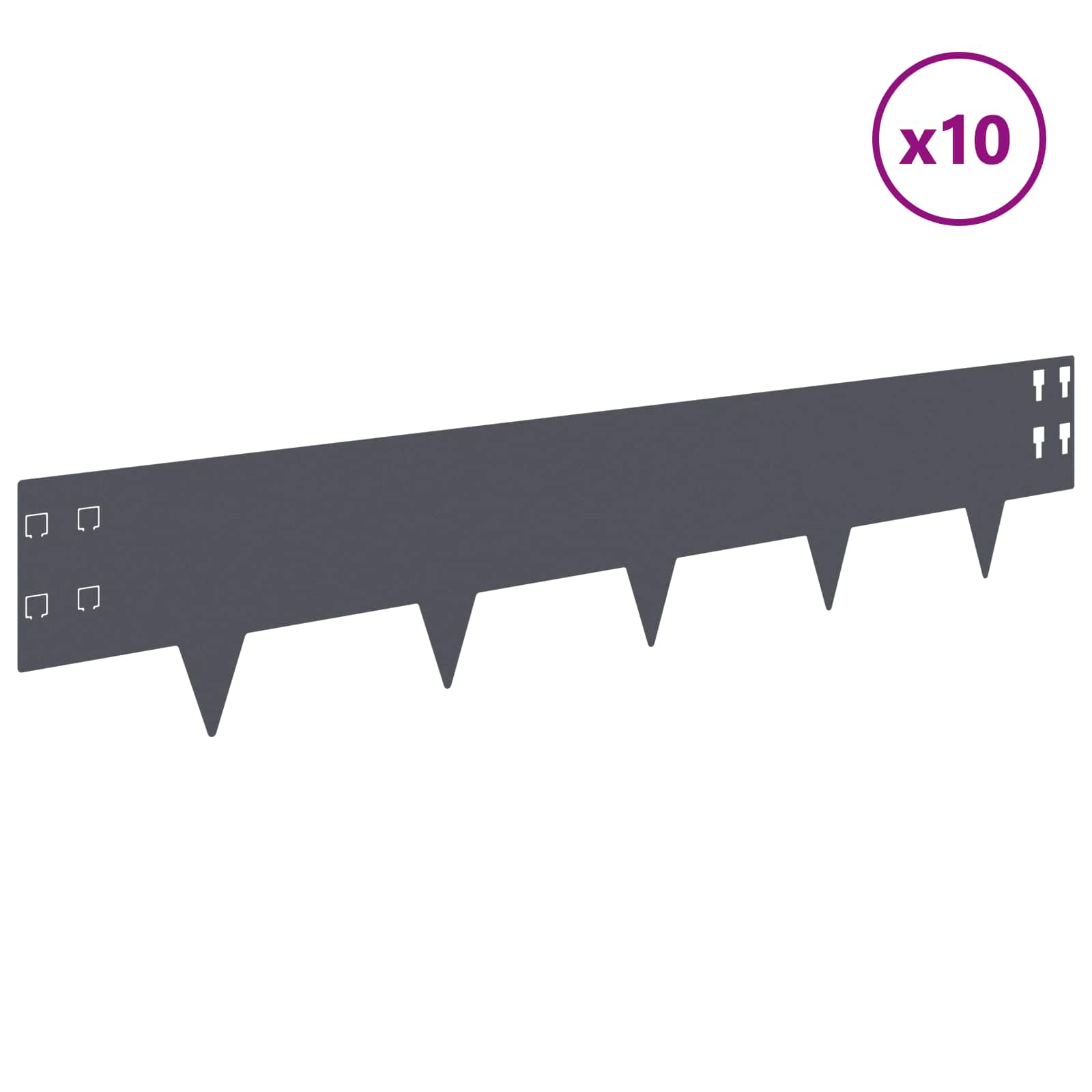 vidaXL Lawn Edging 10 pcs 100 x 20 cm Steel Anthracite 3