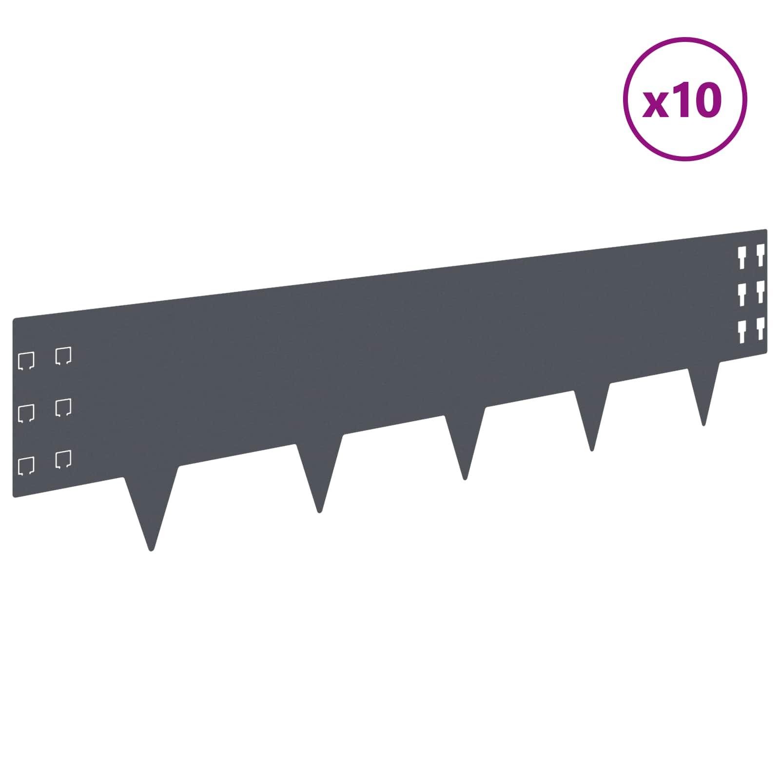 vidaXL Lawn Edging 10 pcs 100 x 25 cm Steel Anthracite 3