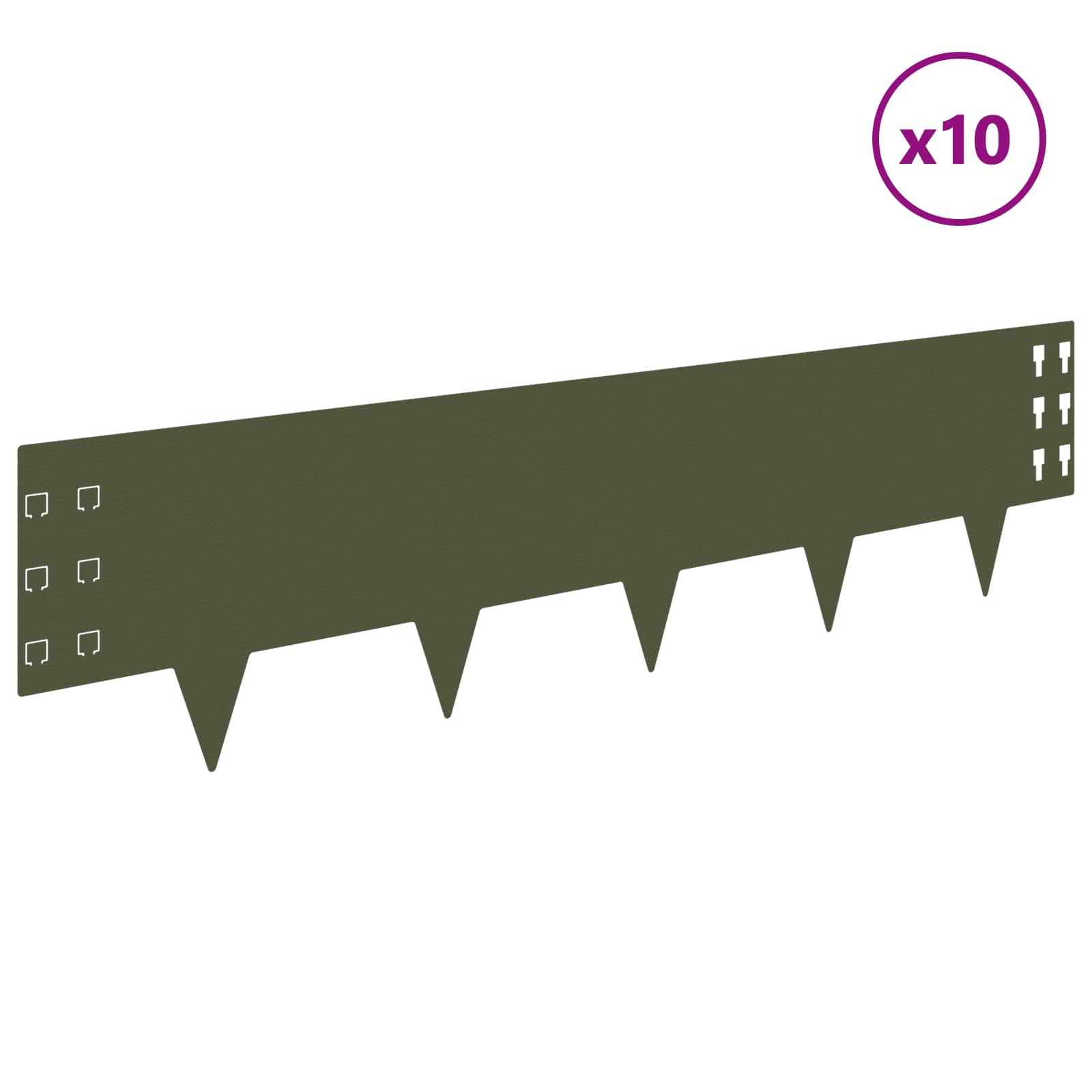 vidaXL Lawn Edging 10 pcs 100 x 25 cm Steel Olive Green 3