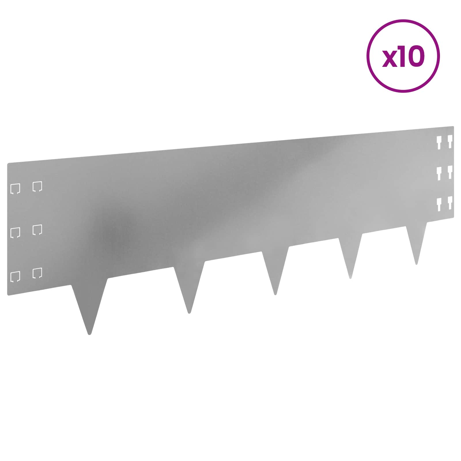 vidaXL Lawn Edging 10 pcs 100 x 30 cm Steel Silver 3