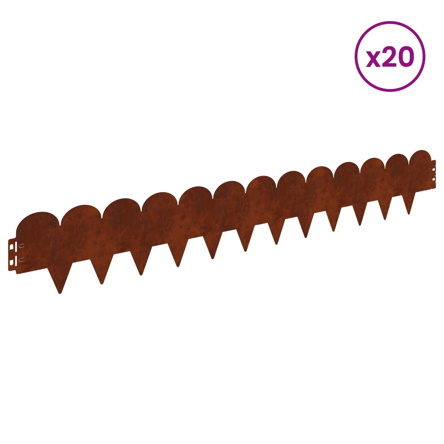 vidaXL Lawn Edge Sharp&Round Top 20 pcs 103x15cm Steel Rusty 3
