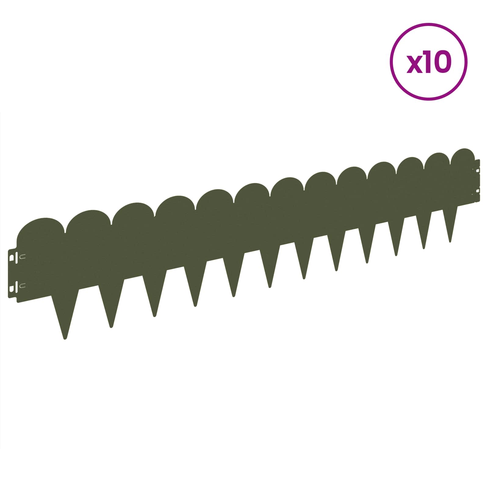 vidaXL Lawn Edging 10 pcs 103 x 20 cm Steel Olive Green 3