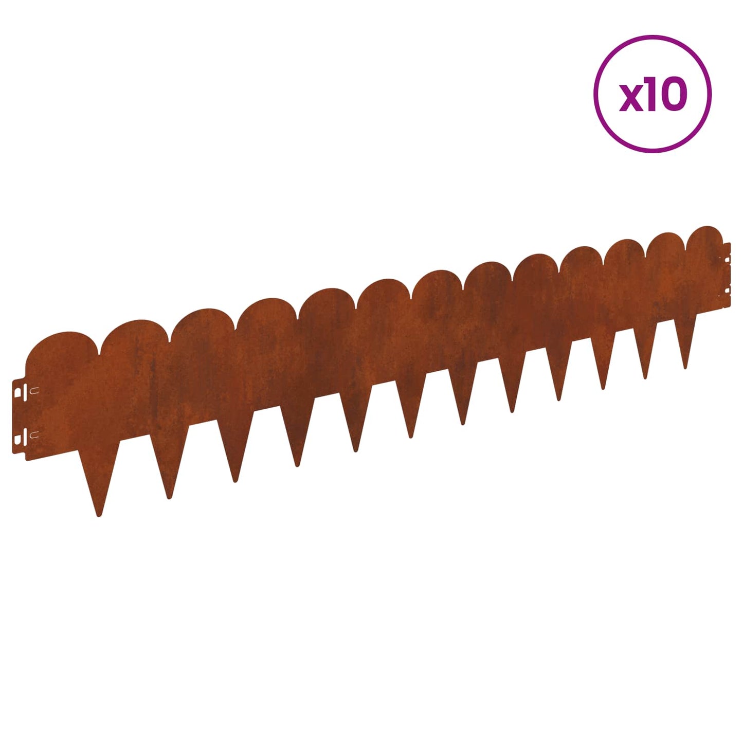 vidaXL Lawn Edge Sharp&Round Top 10 pcs 103x20cm Steel Rusty 3