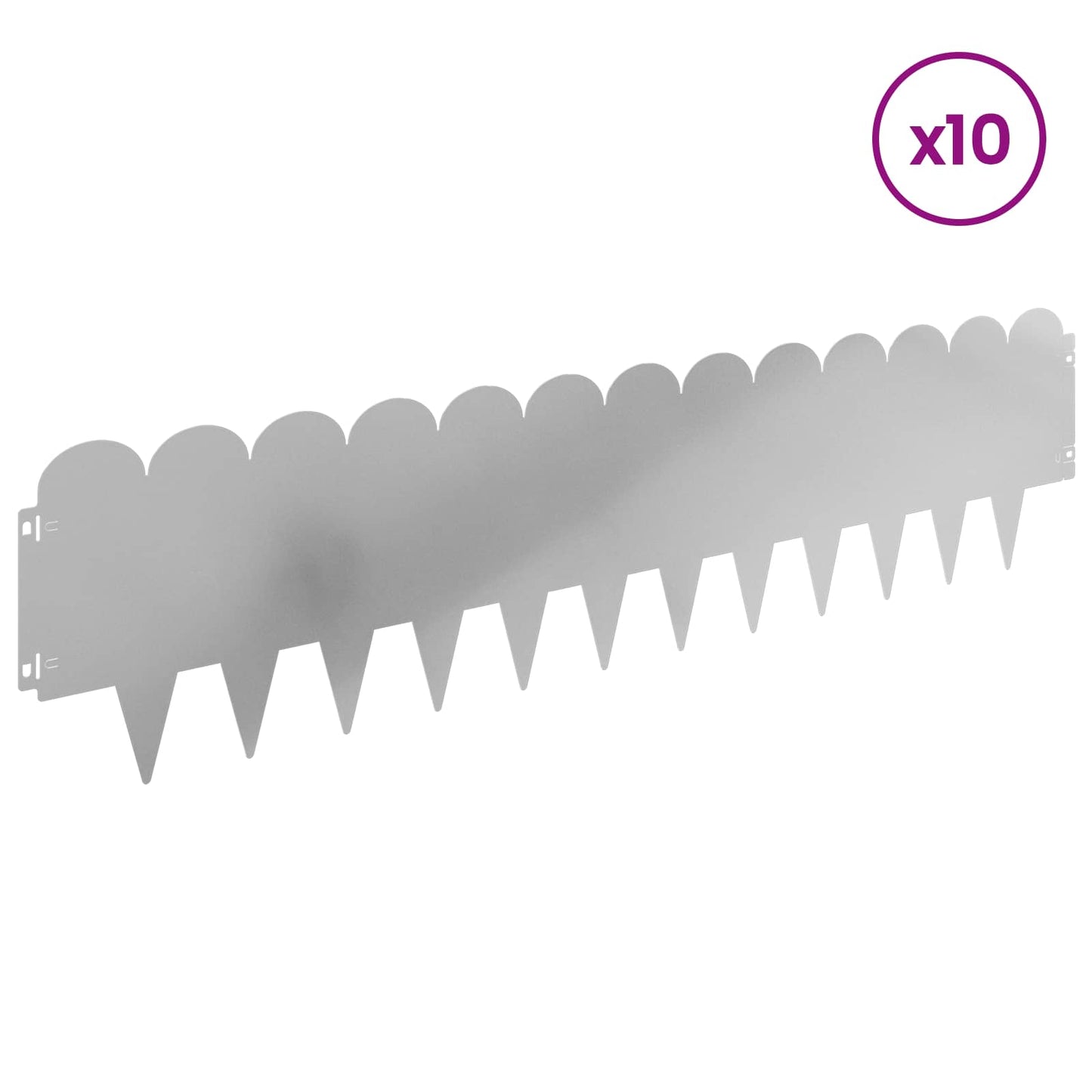 vidaXL Lawn Edging 10 pcs 103 x 25 cm Steel Silver 3