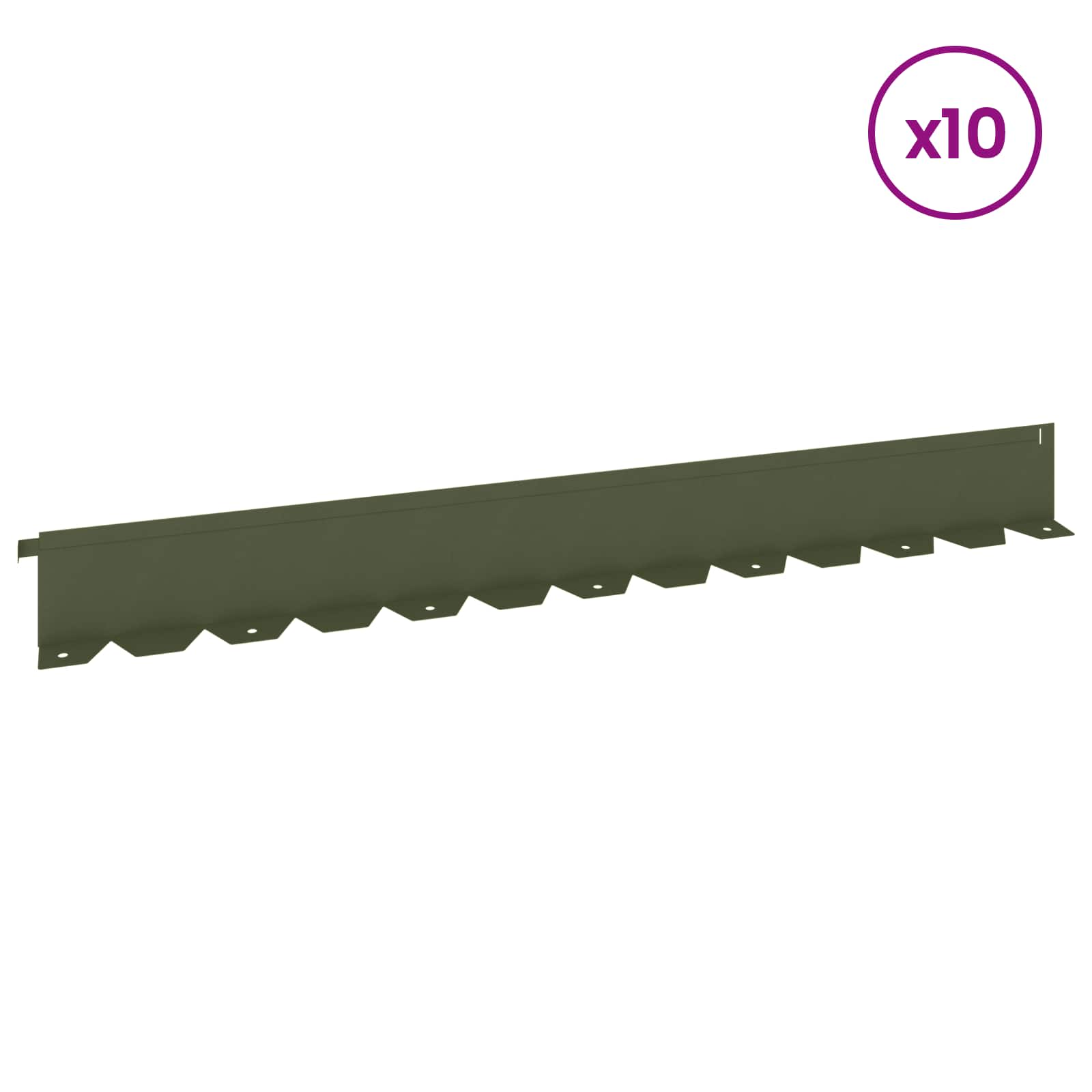 vidaXL Lawn Edging 10 pcs 102 x 10 x 4 cm Steel Olive Green 3