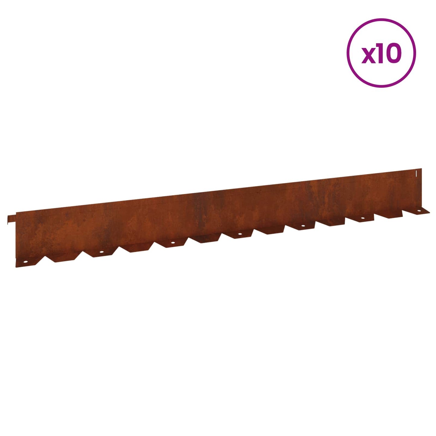 vidaXL Lawn Edging 10 pcs 102 x 10 x 4 cm Steel Rusty 3