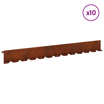 vidaXL Lawn Edging 10 pcs 102 x 10 x 4 cm Steel Rusty 3