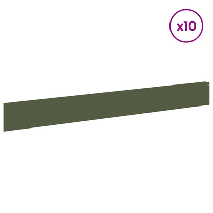 vidaXL Lawn Edging 10 pcs 100 x 12 cm Steel Olive Green 3