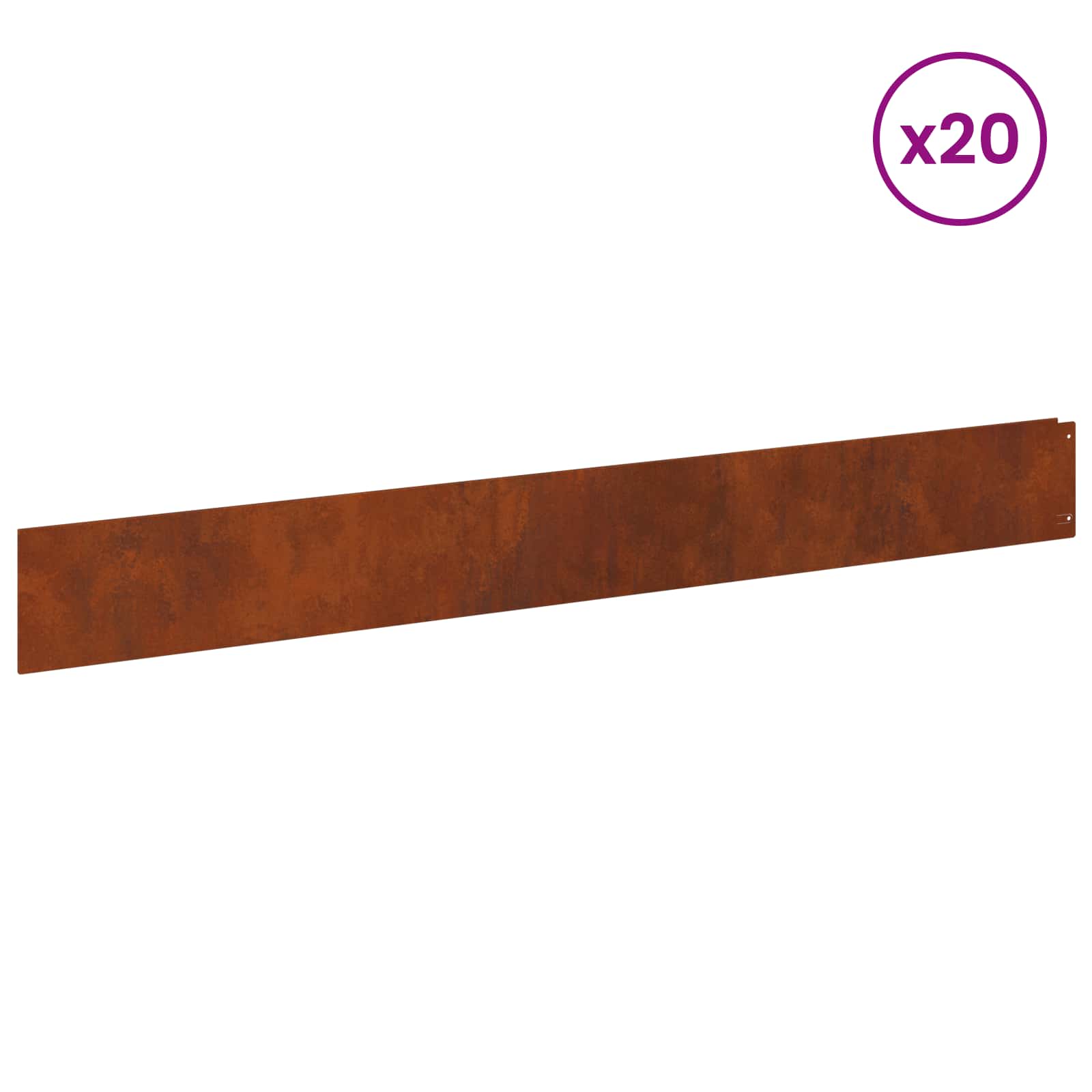vidaXL Lawn Edging 20 pcs 100 x 12 cm Steel Rusty 3