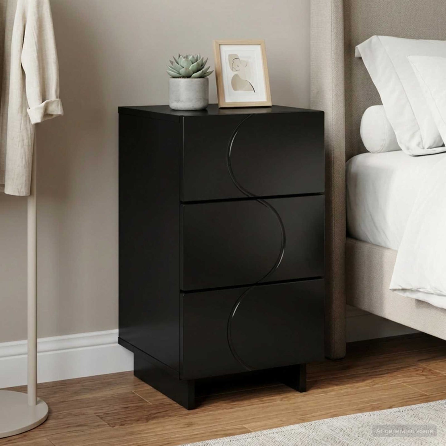 vidaXL Bedside Cabinet Black 33.5 x 34.5 x 60 cm Engineered Wood 1