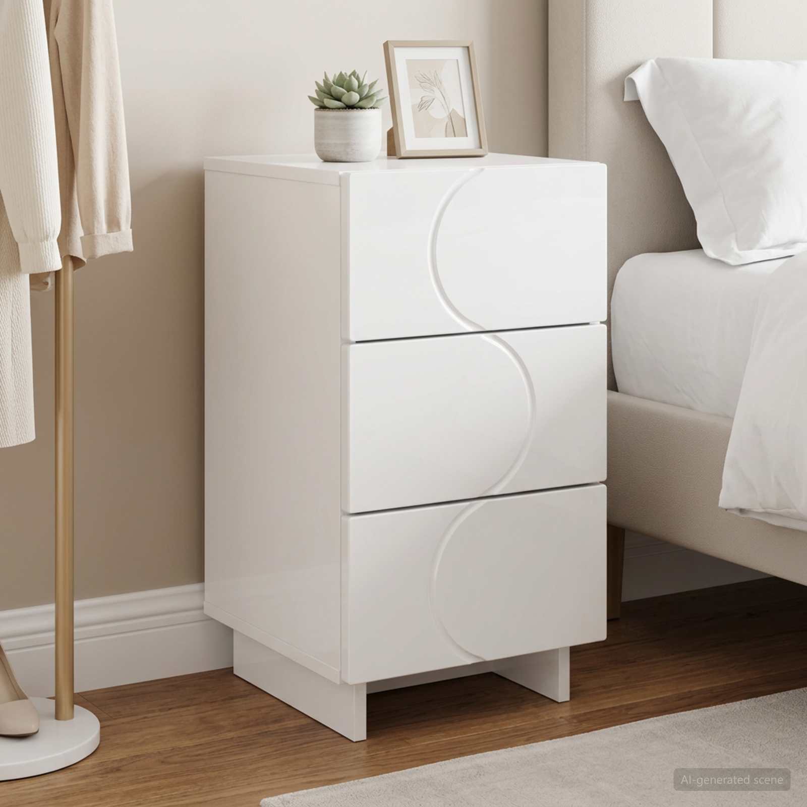 vidaXL Bedside Cabinet High Gloss White 33.5 x 34.5 x 60 cm 1