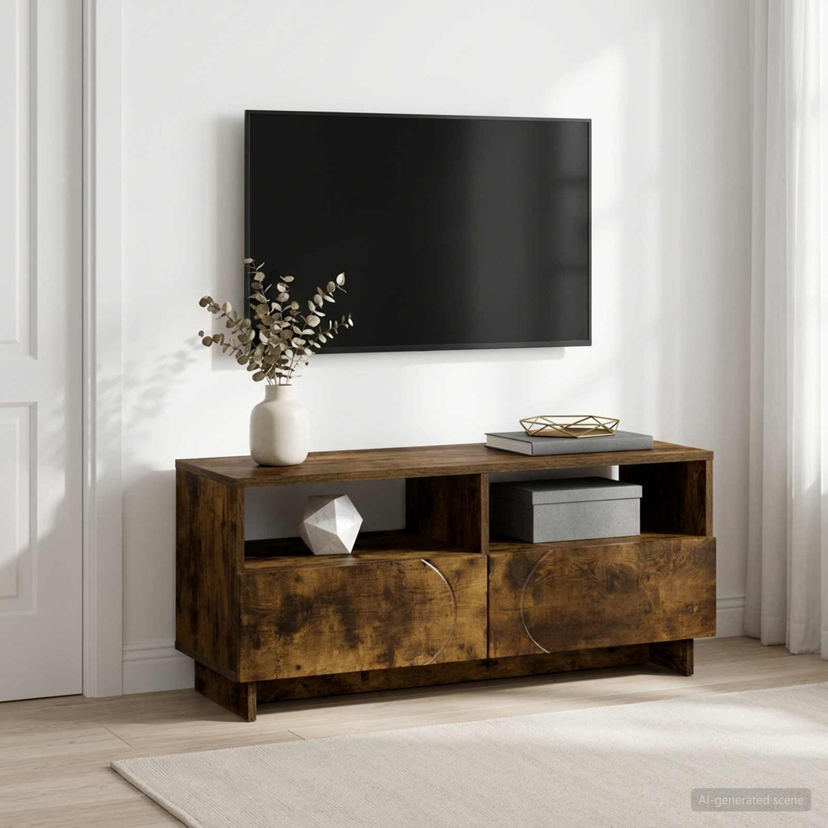 vidaXL TV Stand 90 x 34.5 x 40 cm Smoked Oak Engineered Wood 1