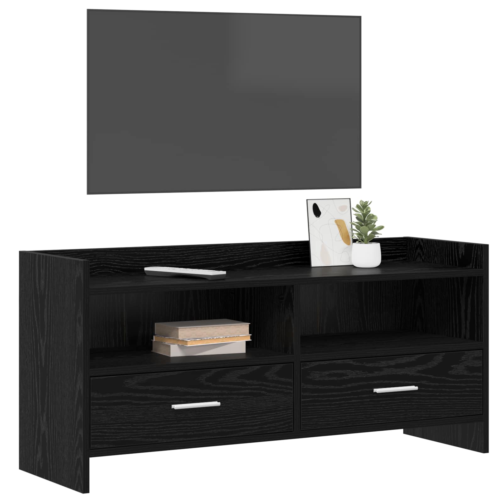 vidaXL TV Cabinet 100 x 33 x 47 cm Black Oak Engineered Wood 3