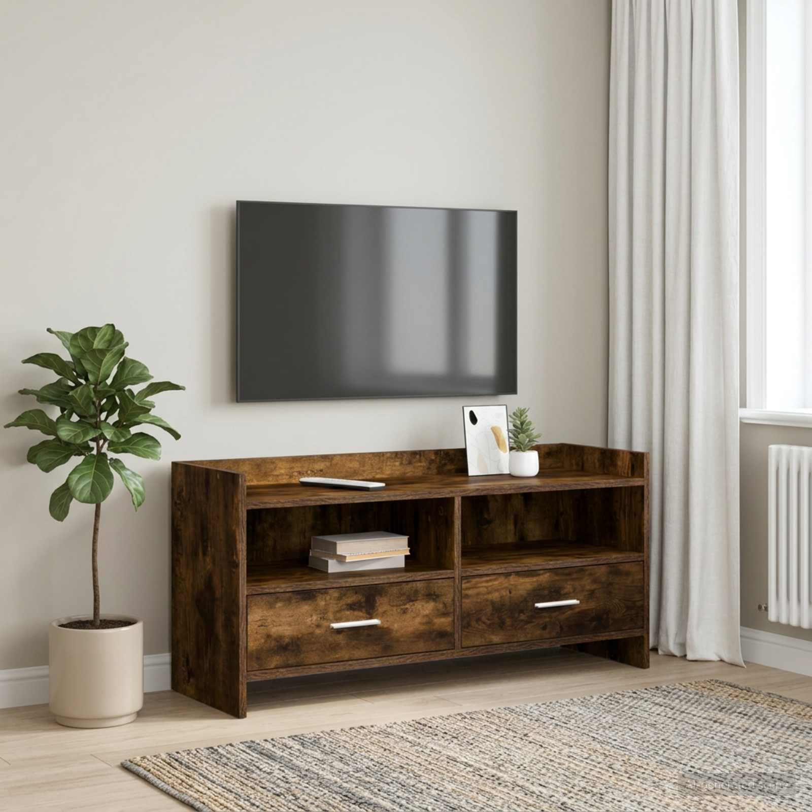 vidaXL TV Cabinet 100 x 33 x 47 cm Smoked Oak Engineered Wood 1