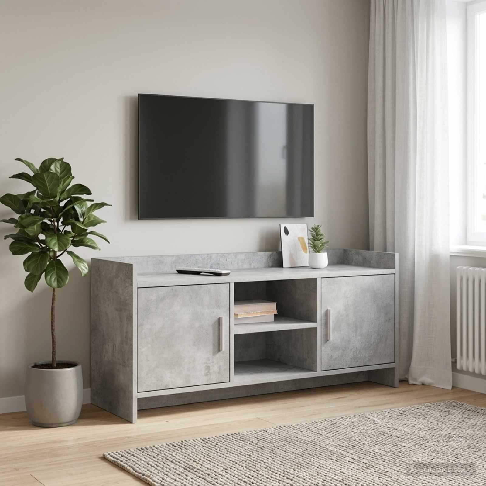 vidaXL TV Cabinet 102 x 33 x 47 cm Concrete Grey Engineered Wood 1
