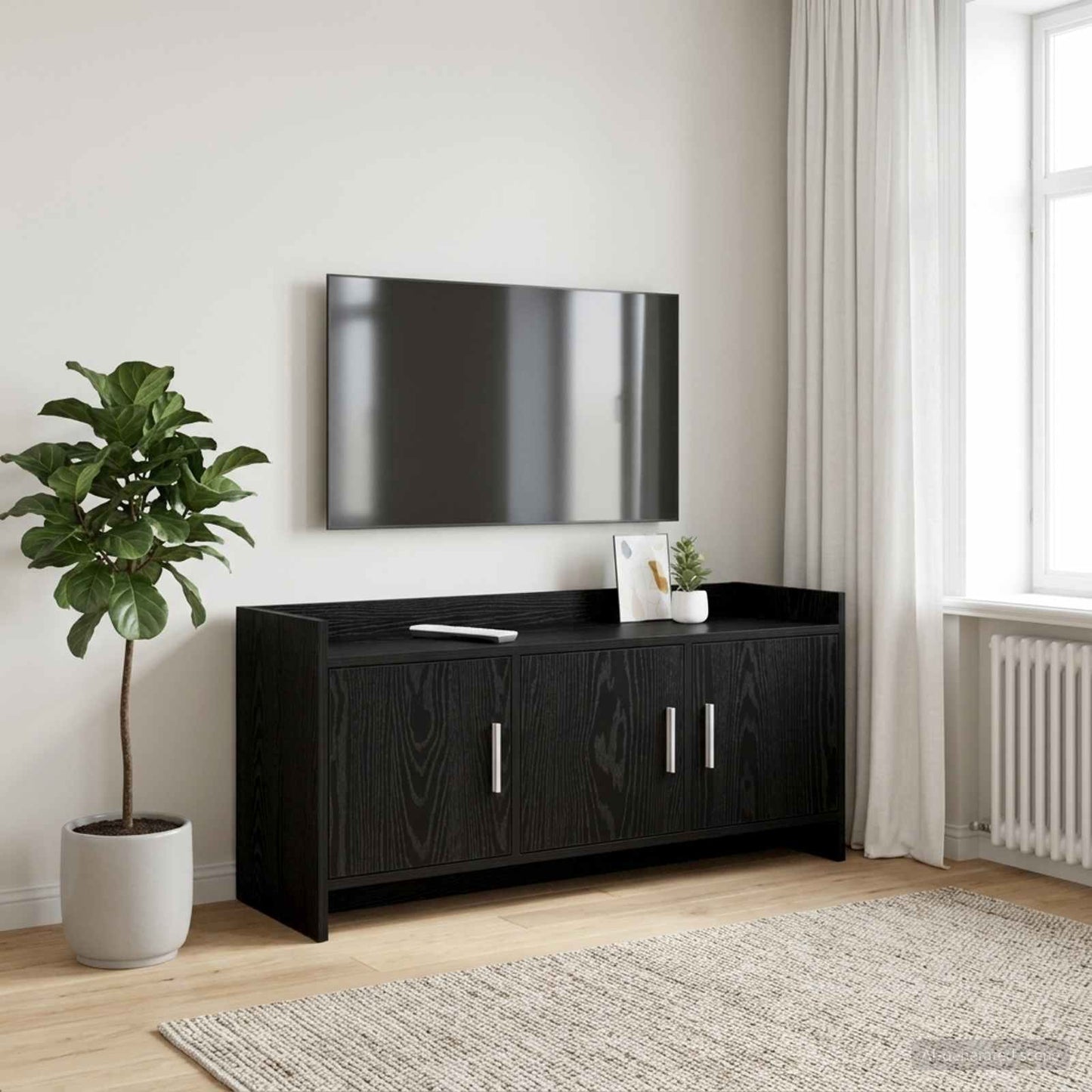 vidaXL TV Cabinet 102 x 33 x 47 cm Black Oak Engineered Wood 1