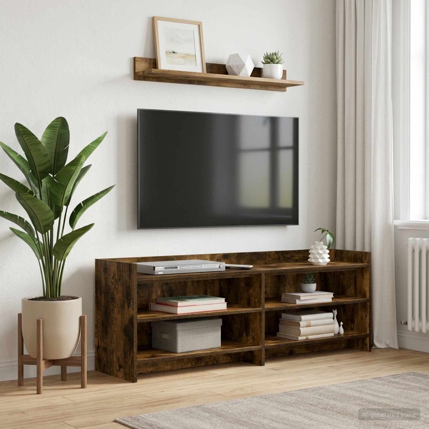 vidaXL TV Cabinet 135 x 33 x 47 cm Smoked Oak Engineered Wood 1