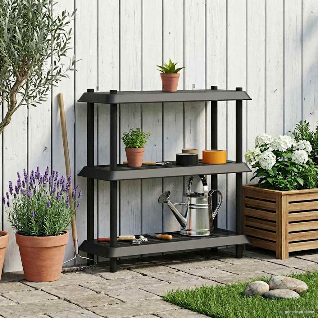 vidaXL Shelving Unit 3-Tier 100 x 40 x 96 cm PP Anthracite 4