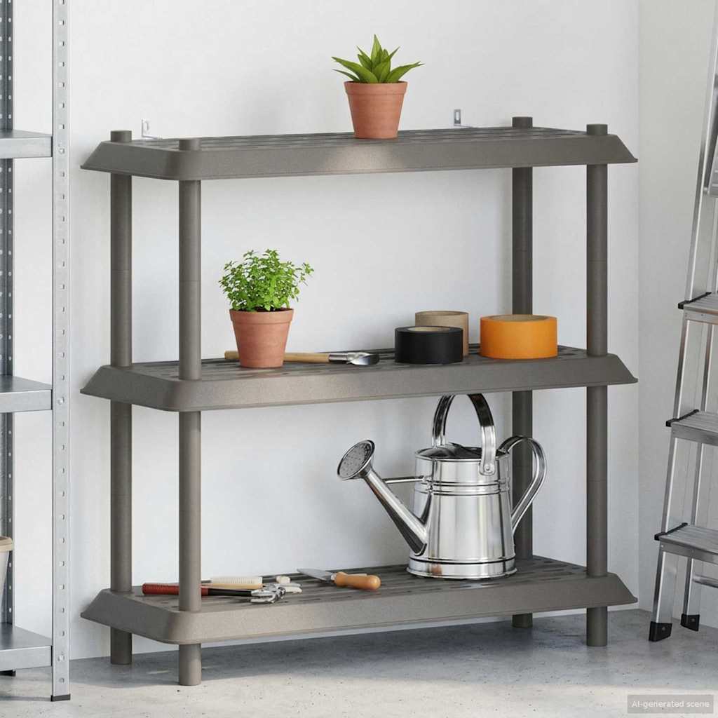 vidaXL Shelving Unit 3-Tier 100 x 40 x 96 cm PP Light Grey 4