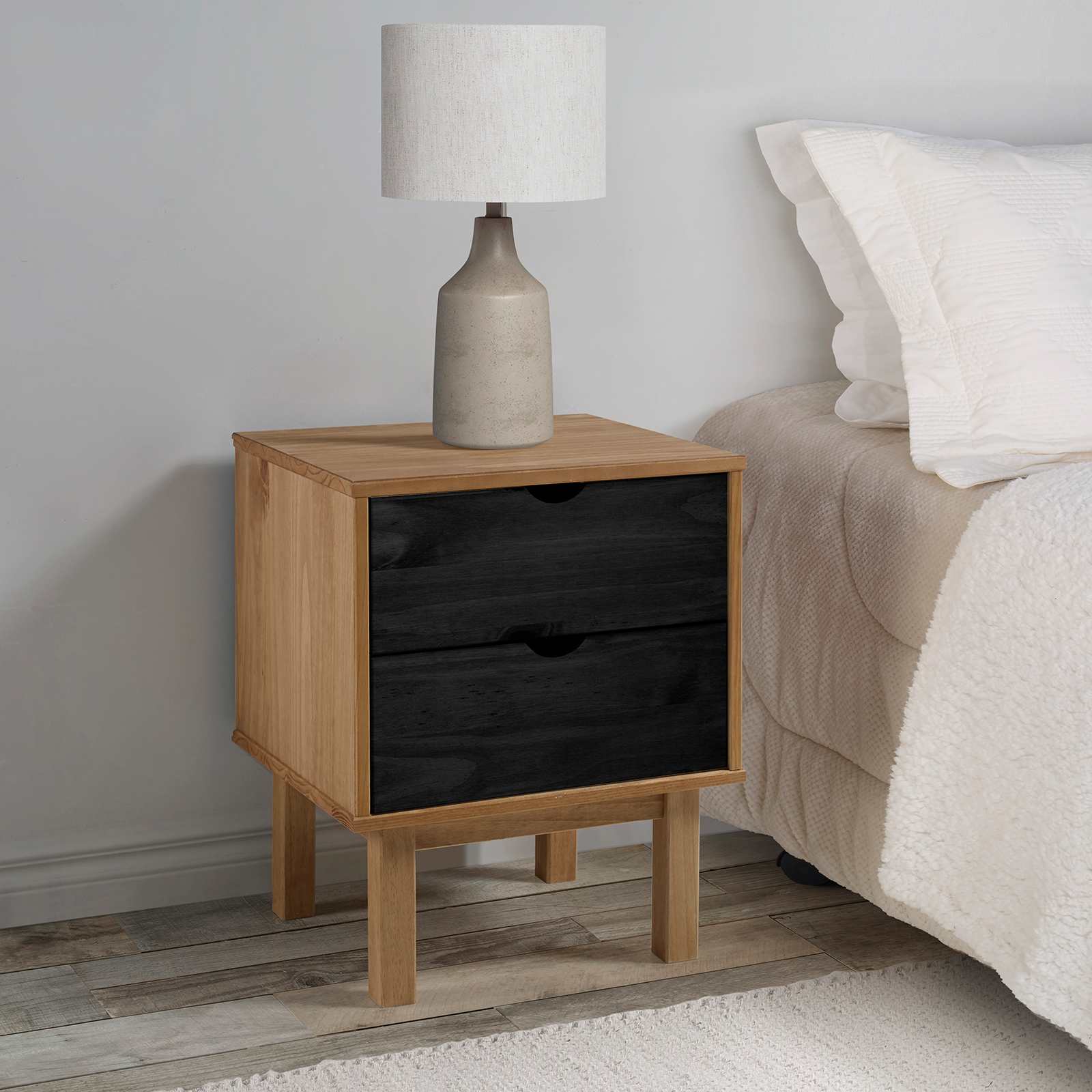 vidaXL Bedside Table OTTA Black 45 x 39 x 57 cm Solid Pine Wood 1