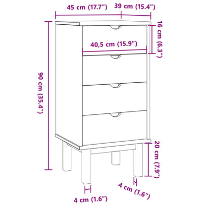 vidaXL Chest of Drawers OTTA Black 45 x 39 x 90 cm Solid Pine Wood 6