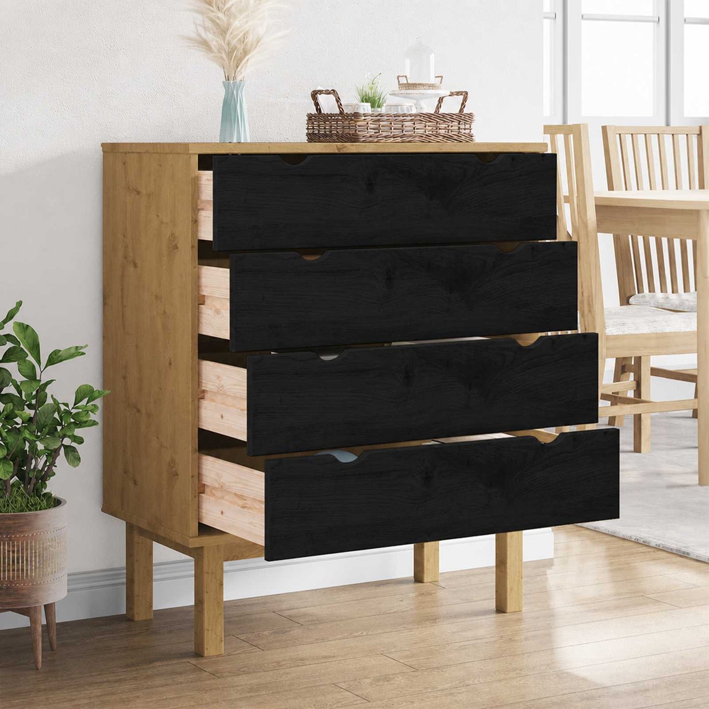 vidaXL Chest of Drawers OTTA Black 76.5 x 39.5 x 90 cm Solid Pine Wood 3