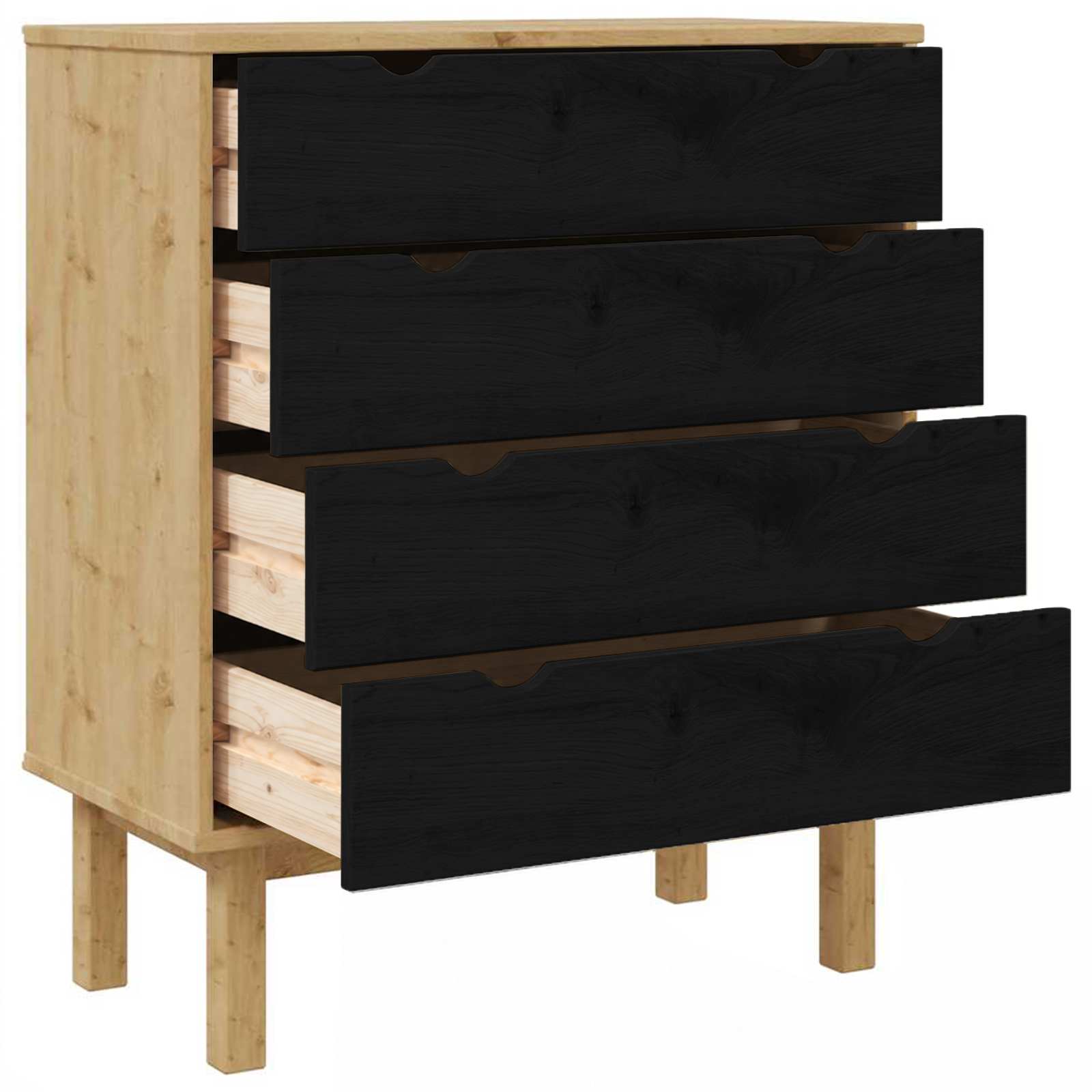 vidaXL Chest of Drawers OTTA Black 76.5 x 39.5 x 90 cm Solid Pine Wood 5