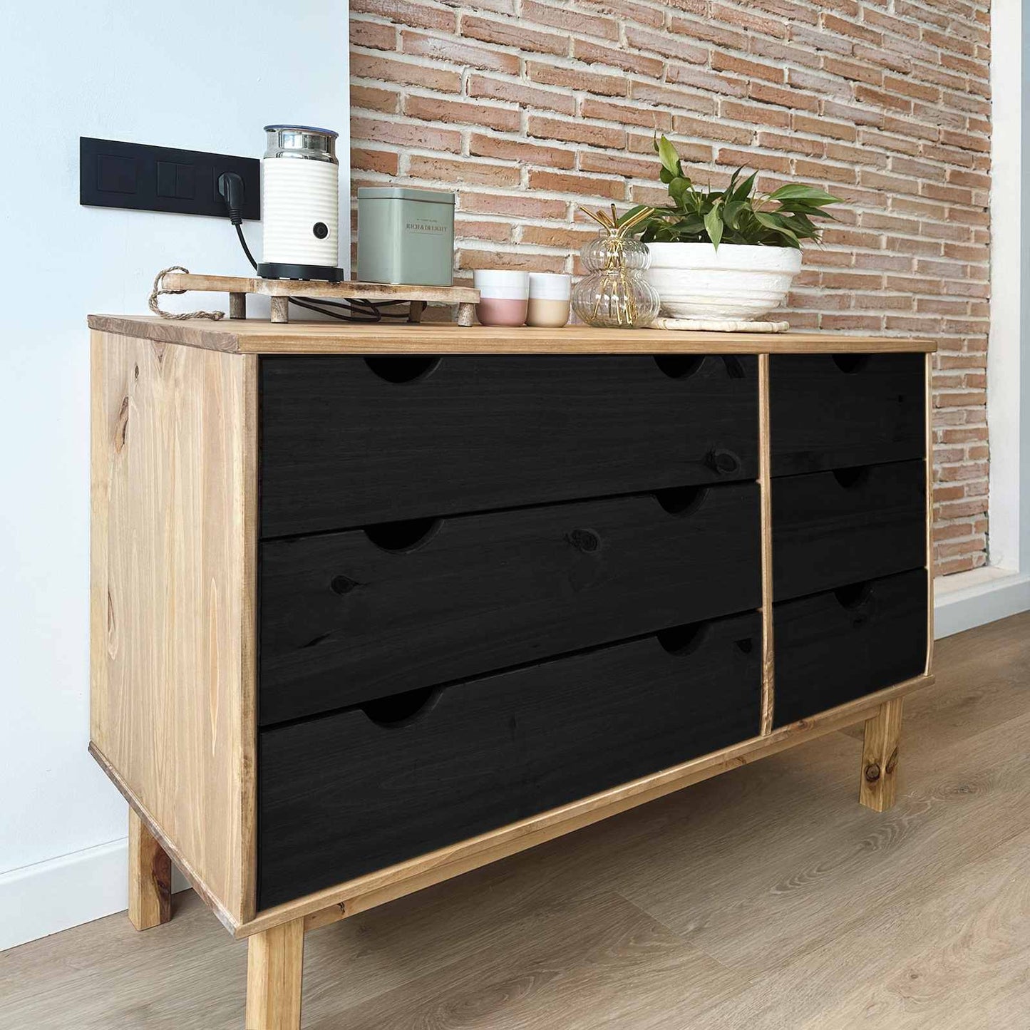 vidaXL Drawer Cabinet OTTA Black 111 x 43 x 73.5 cm Solid Pine Wood 1