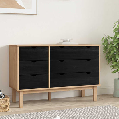 vidaXL Drawer Cabinet OTTA Black 111 x 43 x 73.5 cm Solid Pine Wood 3