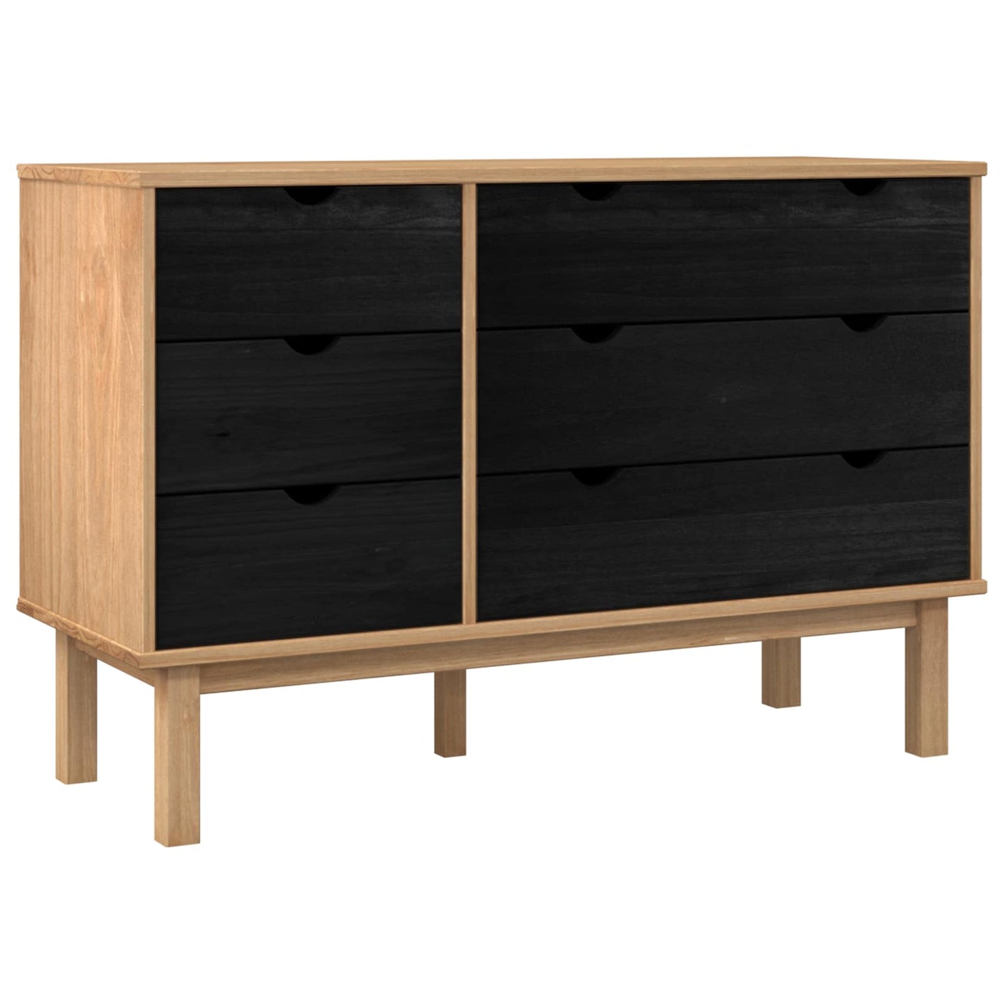 vidaXL Drawer Cabinet OTTA Black 111 x 43 x 73.5 cm Solid Pine Wood 2