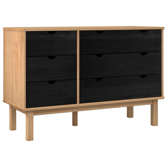 vidaXL Drawer Cabinet OTTA Black 111 x 43 x 73.5 cm Solid Pine Wood 2
