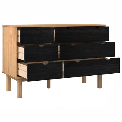 vidaXL Drawer Cabinet OTTA Black 111 x 43 x 73.5 cm Solid Pine Wood 4