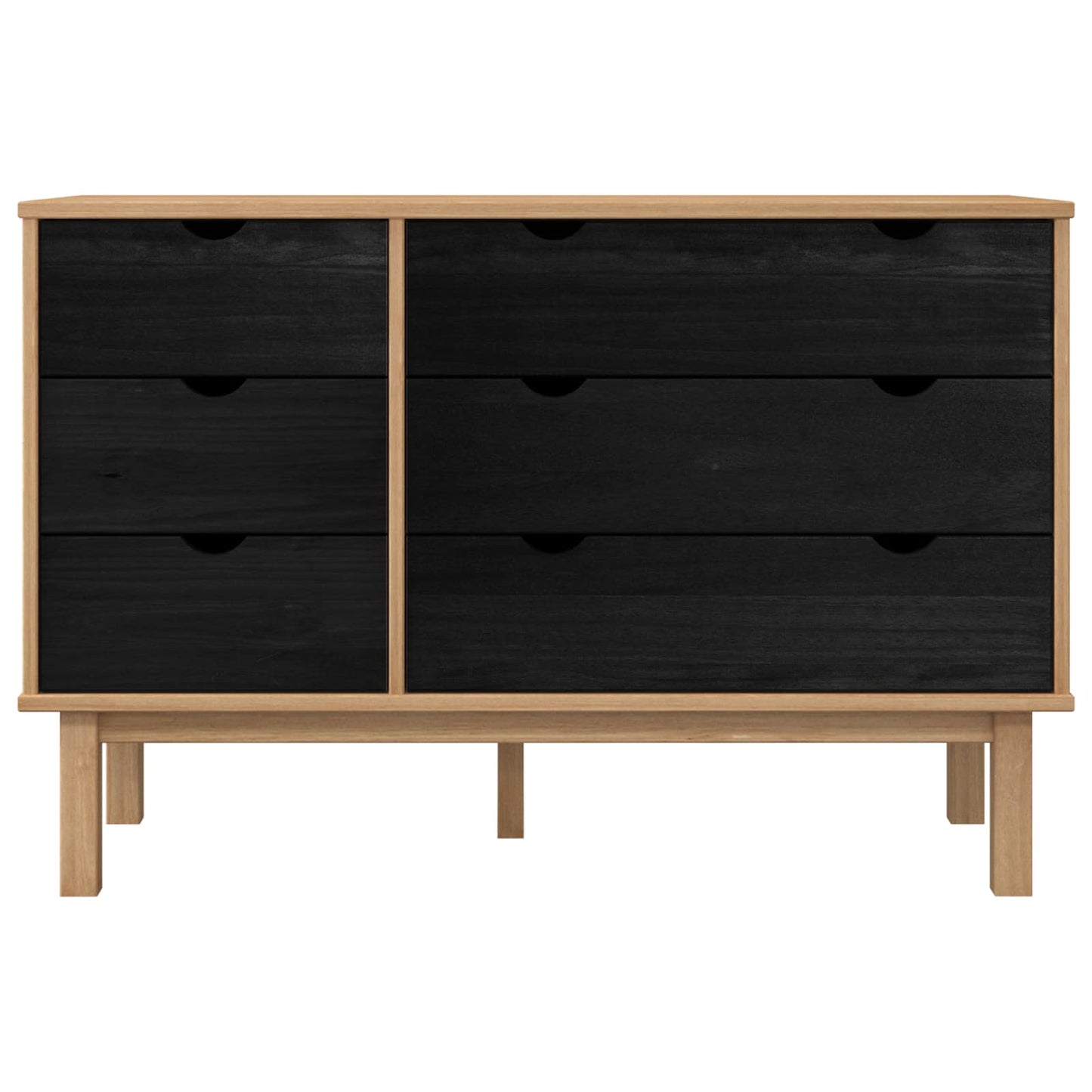 vidaXL Drawer Cabinet OTTA Black 111 x 43 x 73.5 cm Solid Pine Wood 5